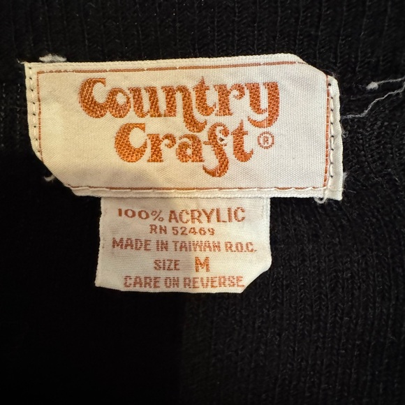 1960’s Vintage Country Craft Women’s Black Acrylic Mouse Mushroom Sweater Med - Picture 3 of 4